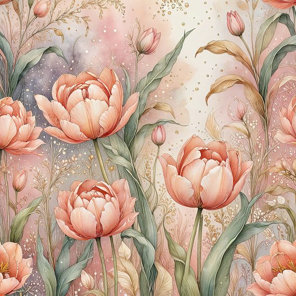 Watercolor Tulip Flowers with Soft Washes Digital Paper Set in Pastel Peach & Green Tones, 10 JPGs, Perfect for Scrapbooking, Card Making — image 8