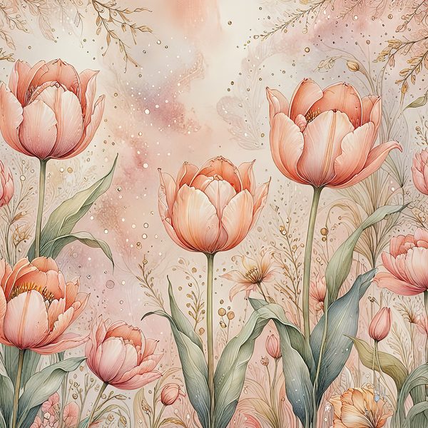 Watercolor Tulip Flowers with Soft Washes Digital Paper Set in Pastel Peach & Green Tones, 10 JPGs, Perfect for Scrapbooking, Card Making — image 9
