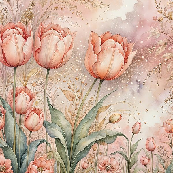 Watercolor Tulip Flowers with Soft Washes Digital Paper Set in Pastel Peach & Green Tones, 10 JPGs, Perfect for Scrapbooking, Card Making — image 11