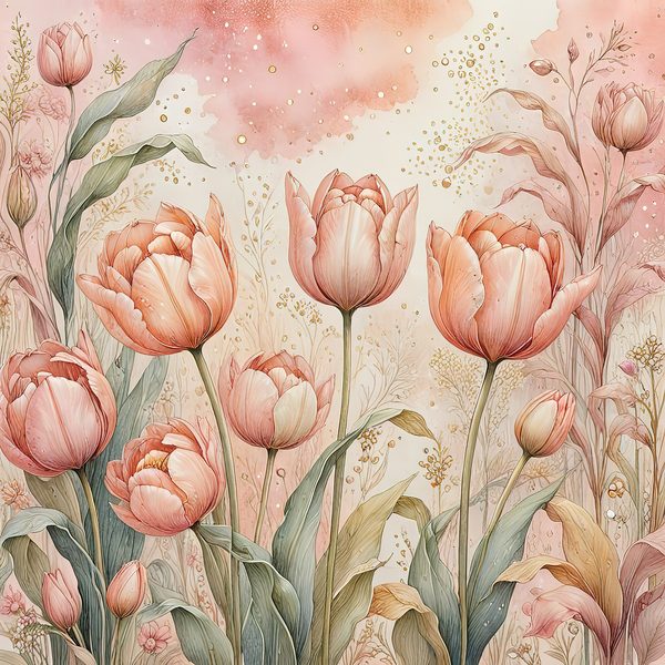 Watercolor Tulip Flowers with Soft Washes Digital Paper Set in Pastel Peach & Green Tones, 10 JPGs, Perfect for Scrapbooking, Card Making — image 12