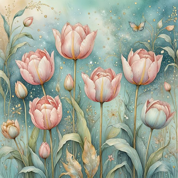 Watercolor Pink Tulips with Soft Teal Background Digital Paper Set in Pastel Hues, 10 JPGs, Perfect for Scrapbooking, Card Making DIY Crafts — image 4