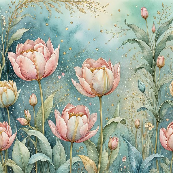Watercolor Pink Tulips with Soft Teal Background Digital Paper Set in Pastel Hues, 10 JPGs, Perfect for Scrapbooking, Card Making DIY Crafts — image 5