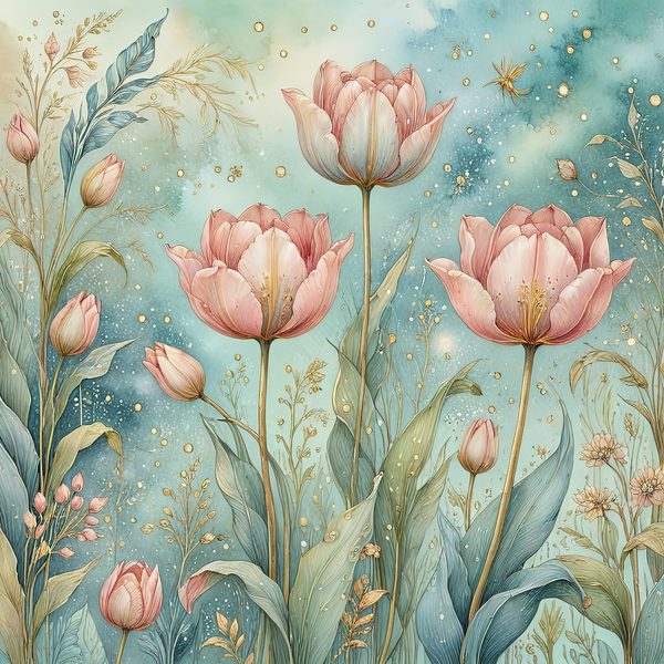 Watercolor Pink Tulips with Soft Teal Background Digital Paper Set in Pastel Hues, 10 JPGs, Perfect for Scrapbooking, Card Making DIY Crafts — image 7