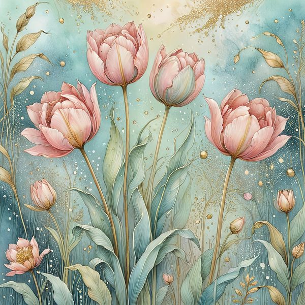 Watercolor Pink Tulips with Soft Teal Background Digital Paper Set in Pastel Hues, 10 JPGs, Perfect for Scrapbooking, Card Making DIY Crafts — image 8