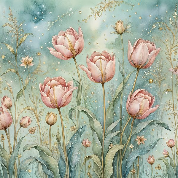 Watercolor Pink Tulips with Soft Teal Background Digital Paper Set in Pastel Hues, 10 JPGs, Perfect for Scrapbooking, Card Making DIY Crafts — image 9