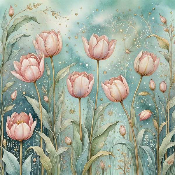 Watercolor Pink Tulips with Soft Teal Background Digital Paper Set in Pastel Hues, 10 JPGs, Perfect for Scrapbooking, Card Making DIY Crafts — image 10