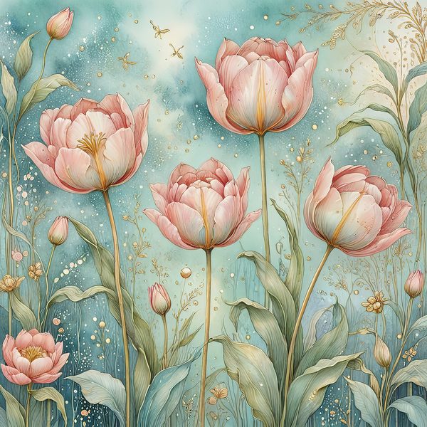 Watercolor Pink Tulips with Soft Teal Background Digital Paper Set in Pastel Hues, 10 JPGs, Perfect for Scrapbooking, Card Making DIY Crafts — image 11