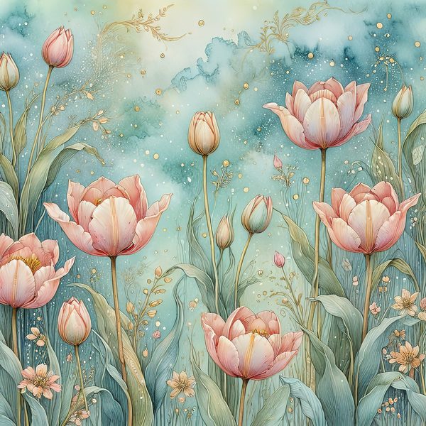 Watercolor Pink Tulips with Soft Teal Background Digital Paper Set in Pastel Hues, 10 JPGs, Perfect for Scrapbooking, Card Making DIY Crafts — image 12