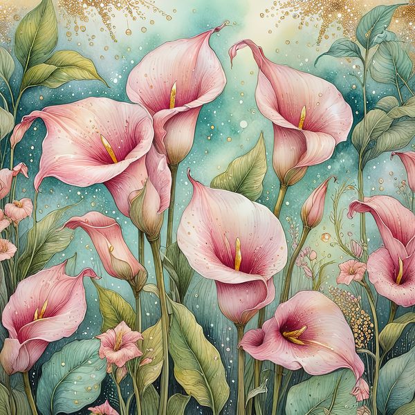 Watercolor Calla Lilies with Dreamy Background Digital Paper Set in Soft Pink & Teal Tones, 10 JPGs, Perfect for Scrapbooking, Card Making — image 1