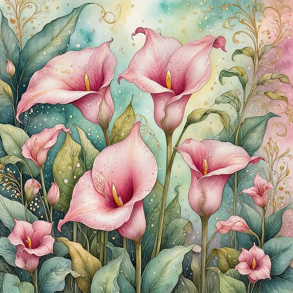 Watercolor Calla Lilies with Dreamy Background Digital Paper Set in Soft Pink & Teal Tones, 10 JPGs, Perfect for Scrapbooking, Card Making — image 2