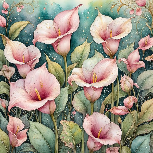 Watercolor Calla Lilies with Dreamy Background Digital Paper Set in Soft Pink & Teal Tones, 10 JPGs, Perfect for Scrapbooking, Card Making — image 3