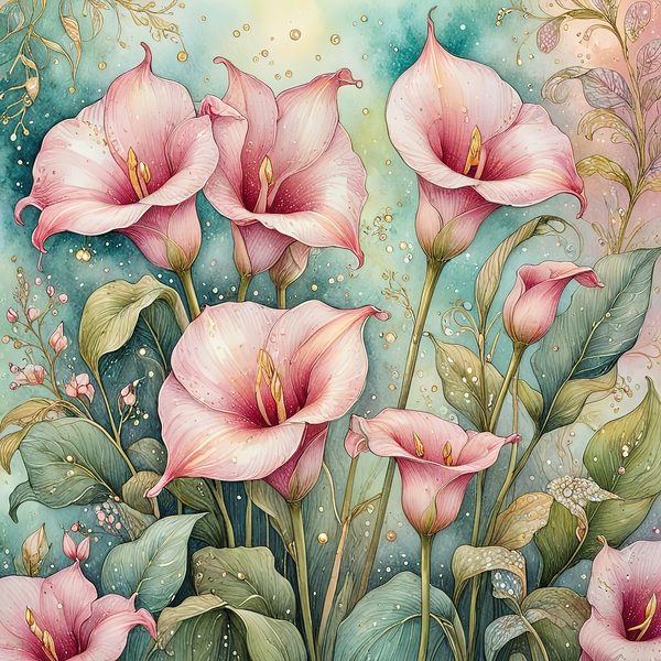 Watercolor Calla Lilies with Dreamy Background Digital Paper Set in Soft Pink & Teal Tones, 10 JPGs, Perfect for Scrapbooking, Card Making — image 4
