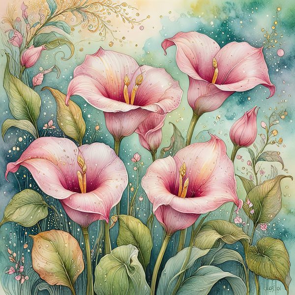 Watercolor Calla Lilies with Dreamy Background Digital Paper Set in Soft Pink & Teal Tones, 10 JPGs, Perfect for Scrapbooking, Card Making — image 5