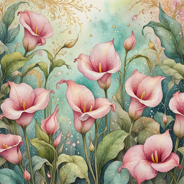 Watercolor Calla Lilies with Dreamy Background Digital Paper Set in Soft Pink & Teal Tones, 10 JPGs, Perfect for Scrapbooking, Card Making — image 6