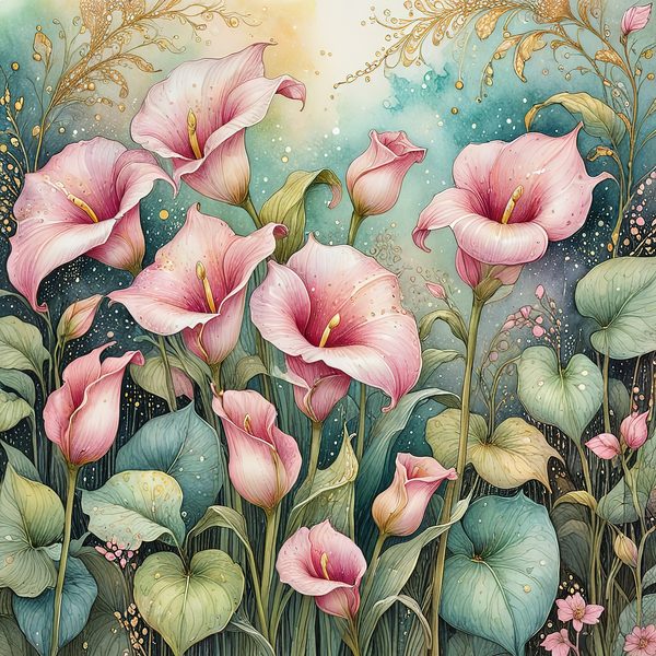Watercolor Calla Lilies with Dreamy Background Digital Paper Set in Soft Pink & Teal Tones, 10 JPGs, Perfect for Scrapbooking, Card Making — image 7