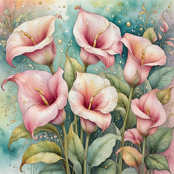 Watercolor Calla Lilies with Dreamy Background Digital Paper Set in Soft Pink & Teal Tones, 10 JPGs, Perfect for Scrapbooking, Card Making — image 9