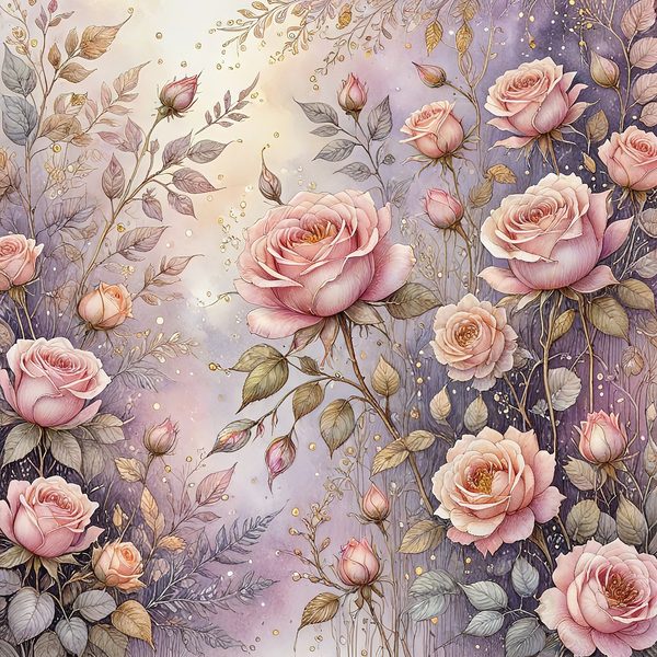 Watercolor Pink Roses with Delicate Gold Accents Digital Paper Set in Soft Lavender & Blush Tones, 10 JPGs, Perfect for Scrapbooking, Cards — image 5