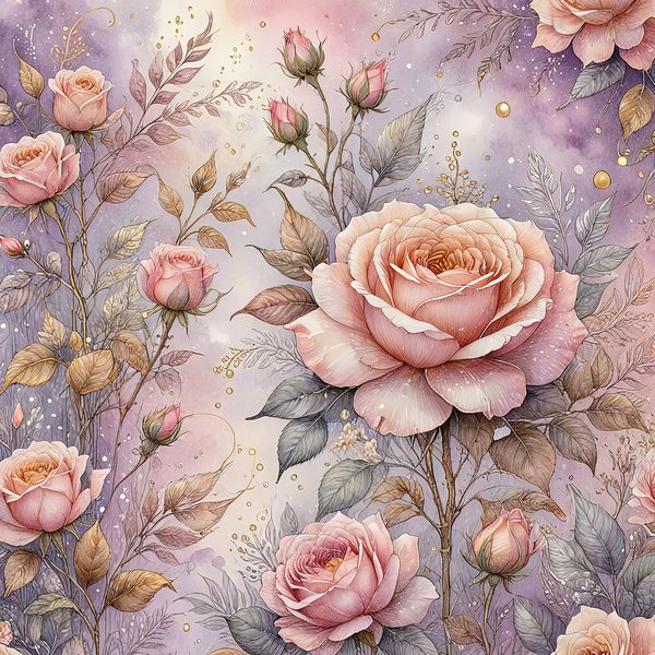 Watercolor Pink Roses with Delicate Gold Accents Digital Paper Set in Soft Lavender & Blush Tones, 10 JPGs, Perfect for Scrapbooking, Cards — image 6