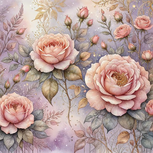Watercolor Pink Roses with Delicate Gold Accents Digital Paper Set in Soft Lavender & Blush Tones, 10 JPGs, Perfect for Scrapbooking, Cards — image 7