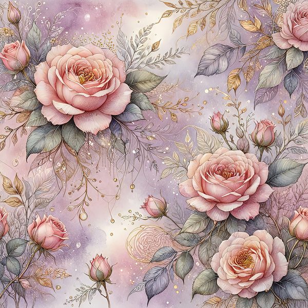 Watercolor Pink Roses with Delicate Gold Accents Digital Paper Set in Soft Lavender & Blush Tones, 10 JPGs, Perfect for Scrapbooking, Cards — image 8