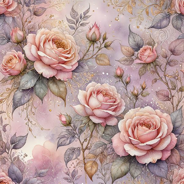 Watercolor Pink Roses with Delicate Gold Accents Digital Paper Set in Soft Lavender & Blush Tones, 10 JPGs, Perfect for Scrapbooking, Cards — image 9