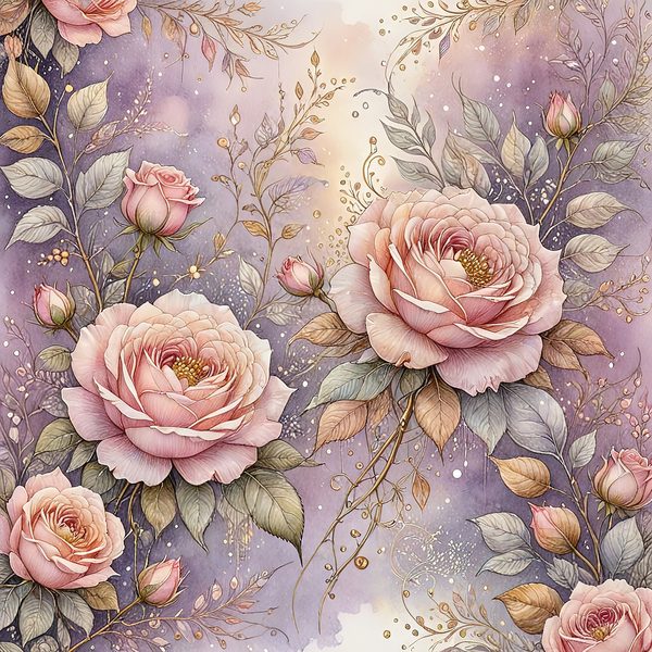 Watercolor Pink Roses with Delicate Gold Accents Digital Paper Set in Soft Lavender & Blush Tones, 10 JPGs, Perfect for Scrapbooking, Cards — image 10