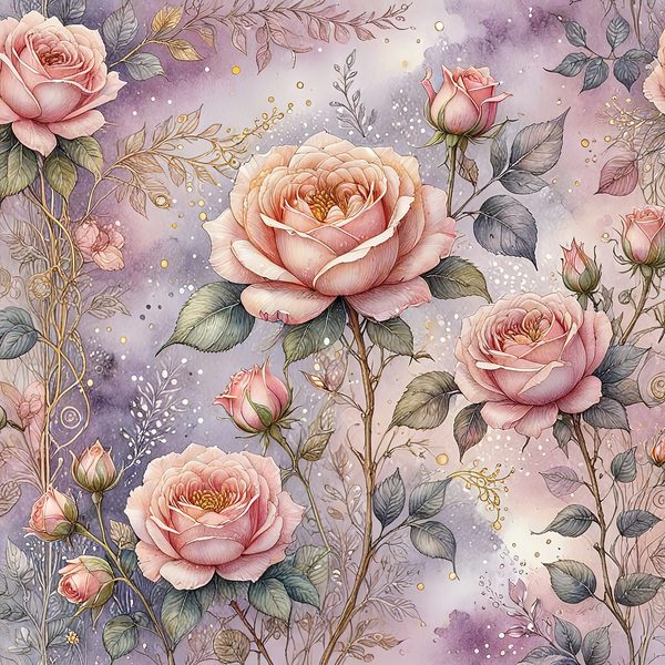 Watercolor Pink Roses with Delicate Gold Accents Digital Paper Set in Soft Lavender & Blush Tones, 10 JPGs, Perfect for Scrapbooking, Cards — image 11