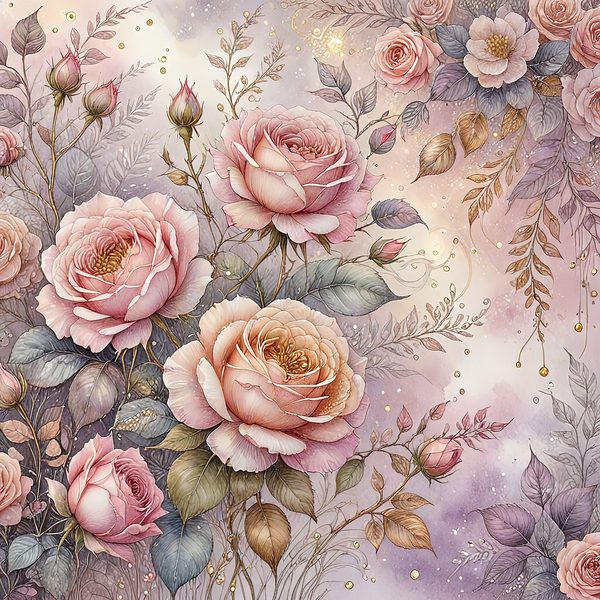 Watercolor Pink Roses with Delicate Gold Accents Digital Paper Set in Soft Lavender & Blush Tones, 10 JPGs, Perfect for Scrapbooking, Cards — image 12