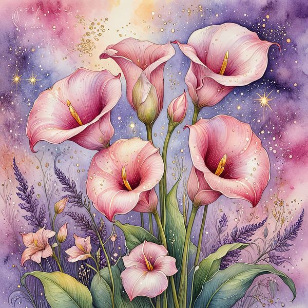 Watercolor Calla Lilies with Soft Purple Hues Digital Paper Set in Pink & Lavender Tones, 10 JPGs, Perfect for Scrapbooking, Card Making, — image 1