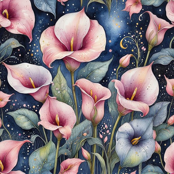 Watercolor Calla Lily Digital Paper: Pink & Navy Scrapbook Paper (JPGs) — image 1