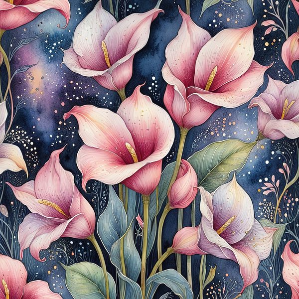 Watercolor Calla Lily Digital Paper: Pink & Navy Scrapbook Paper (JPGs) — image 2
