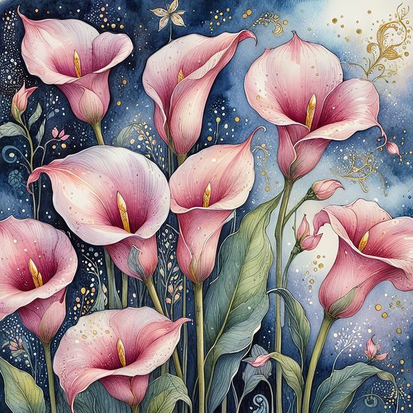 Watercolor Calla Lily Digital Paper: Pink & Navy Scrapbook Paper (JPGs) — image 3