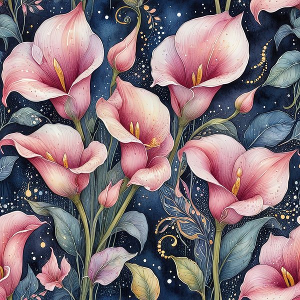 Watercolor Calla Lily Digital Paper: Pink & Navy Scrapbook Paper (JPGs) — image 4