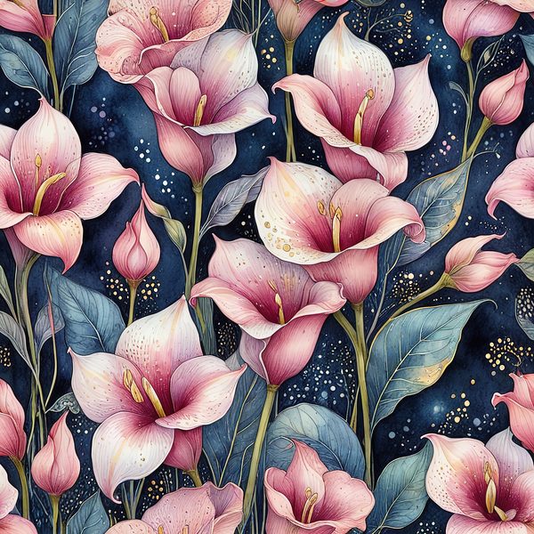 Watercolor Calla Lily Digital Paper: Pink & Navy Scrapbook Paper (JPGs) — image 5