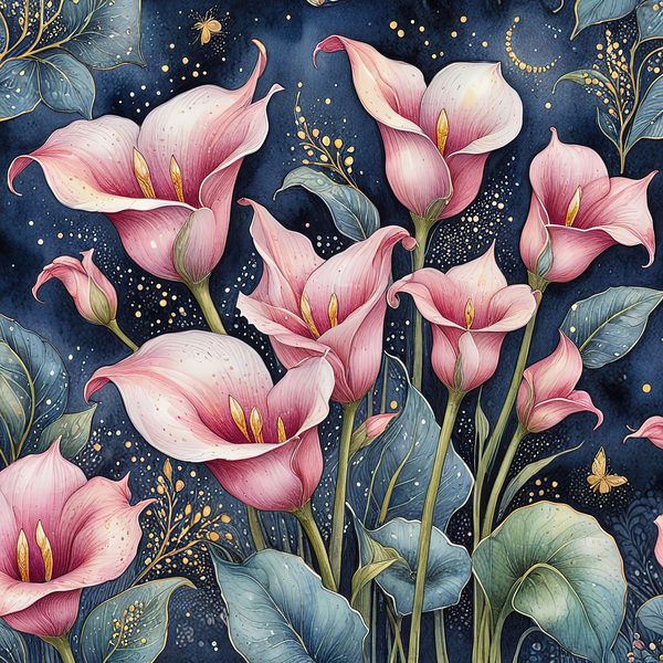 Watercolor Calla Lily Digital Paper: Pink & Navy Scrapbook Paper (JPGs) — image 6