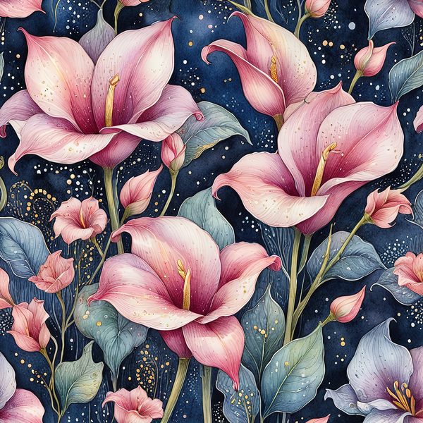 Watercolor Calla Lily Digital Paper: Pink & Navy Scrapbook Paper (JPGs) — image 7