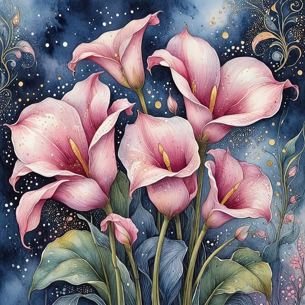 Watercolor Calla Lily Digital Paper: Pink & Navy Scrapbook Paper (JPGs) — image 8