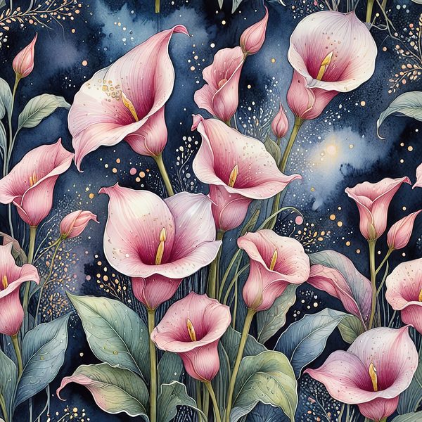 Watercolor Calla Lily Digital Paper: Pink & Navy Scrapbook Paper (JPGs) — image 9