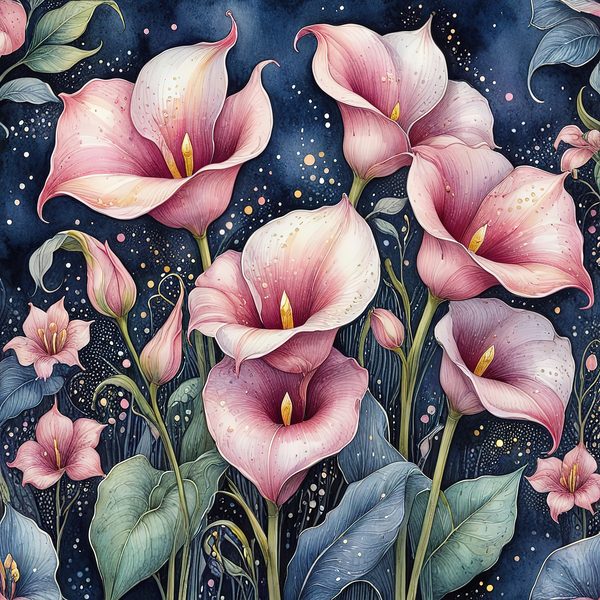 Watercolor Calla Lily Digital Paper: Pink & Navy Scrapbook Paper (JPGs) — image 10