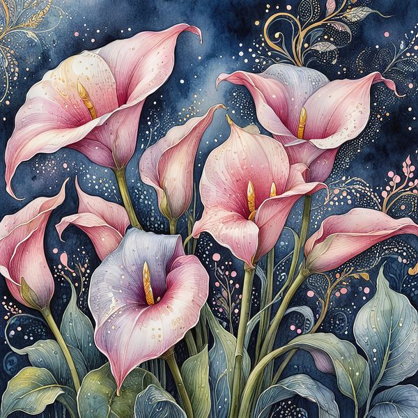 Watercolor Calla Lily Digital Paper: Pink & Navy Scrapbook Paper (JPGs) — image 11