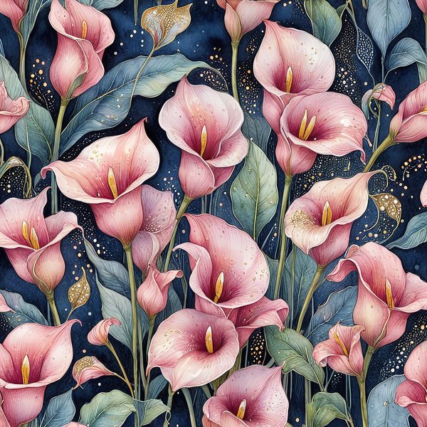 Watercolor Calla Lily Digital Paper: Pink & Navy Scrapbook Paper (JPGs) — image 12