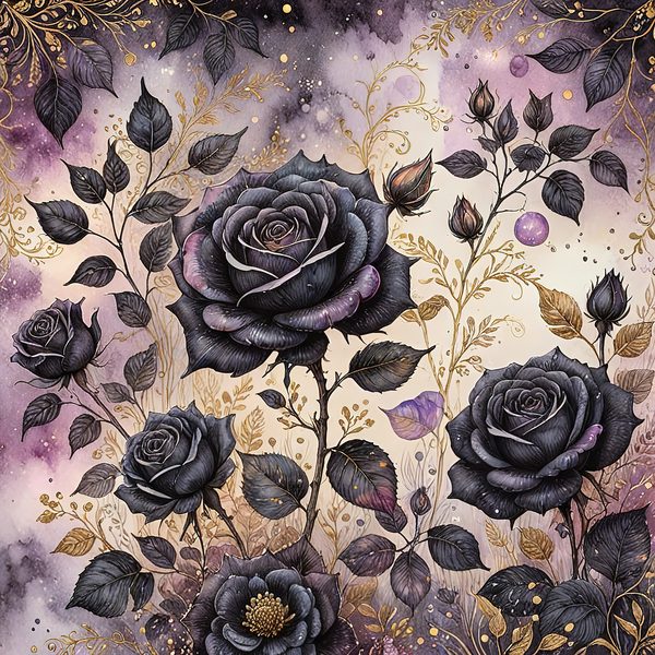 Black Rose Gold Watercolor Digital Paper: Deep Purple Floral Set (JPGs) — image 8