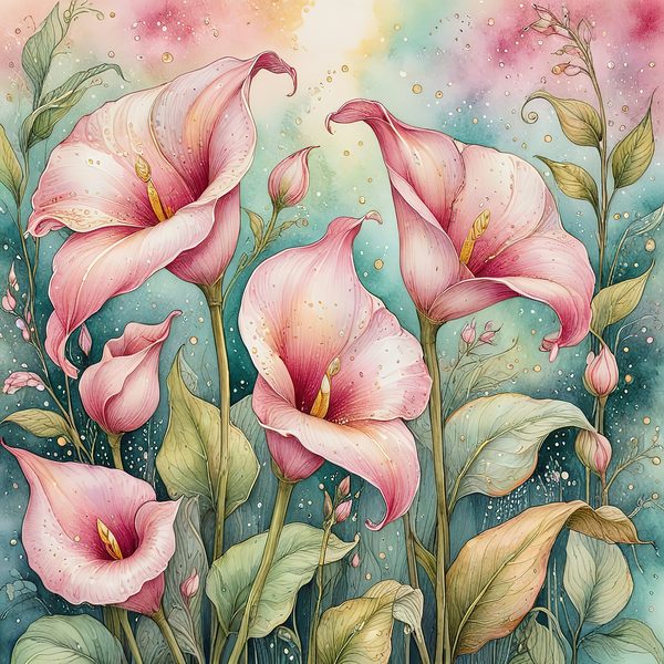 Watercolor Calla Lilies with Soft Hues Digital Paper Set in Pastel Pink & Green, Perfect for Scrapbooking, 10 JPGs, Commercial Use — image 1