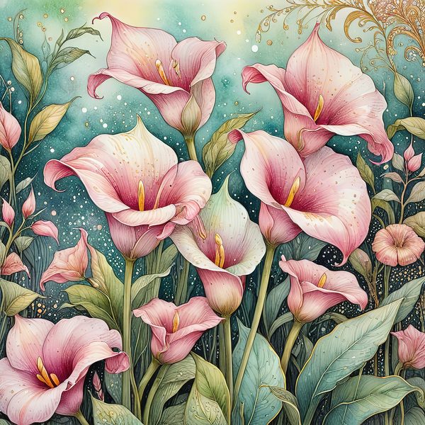 Watercolor Calla Lilies with Soft Hues Digital Paper Set in Pastel Pink & Green, Perfect for Scrapbooking, 10 JPGs, Commercial Use — image 2