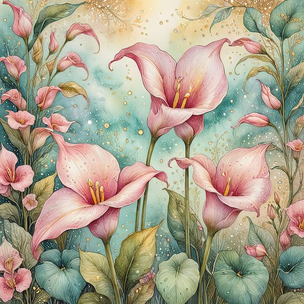 Watercolor Calla Lilies with Soft Hues Digital Paper Set in Pastel Pink & Green, Perfect for Scrapbooking, 10 JPGs, Commercial Use — image 3