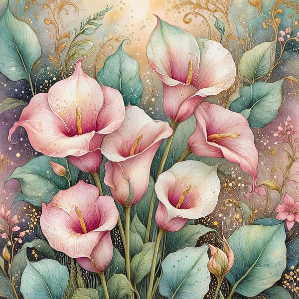 Watercolor Calla Lilies with Soft Hues Digital Paper Set in Pastel Pink & Green, Perfect for Scrapbooking, 10 JPGs, Commercial Use — image 4