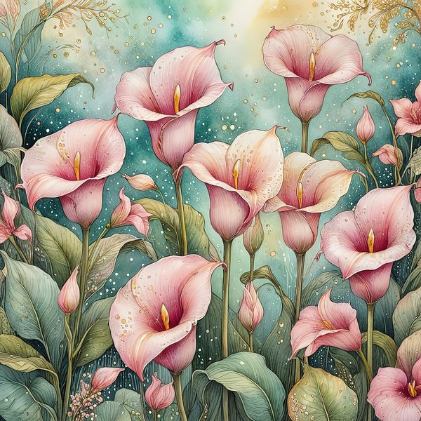 Watercolor Calla Lilies with Soft Hues Digital Paper Set in Pastel Pink & Green, Perfect for Scrapbooking, 10 JPGs, Commercial Use — image 5