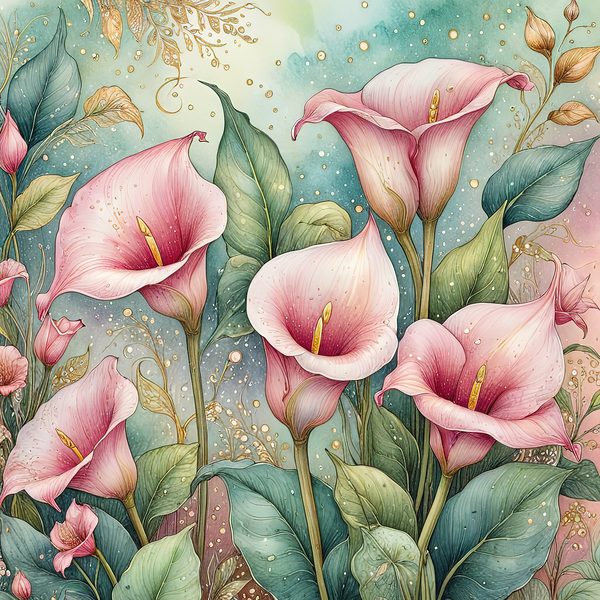 Watercolor Calla Lilies with Soft Hues Digital Paper Set in Pastel Pink & Green, Perfect for Scrapbooking, 10 JPGs, Commercial Use — image 6