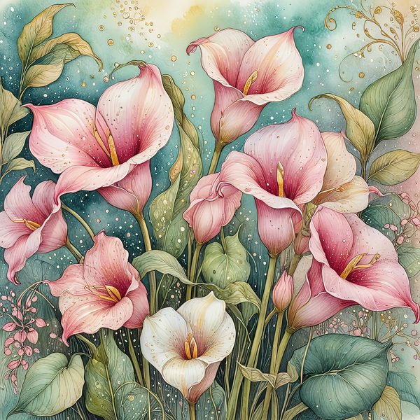 Watercolor Calla Lilies with Soft Hues Digital Paper Set in Pastel Pink & Green, Perfect for Scrapbooking, 10 JPGs, Commercial Use — image 7