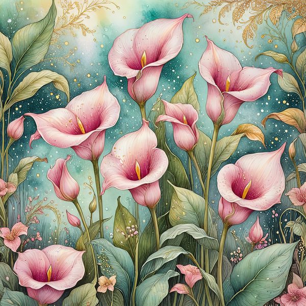 Watercolor Calla Lilies with Soft Hues Digital Paper Set in Pastel Pink & Green, Perfect for Scrapbooking, 10 JPGs, Commercial Use — image 8